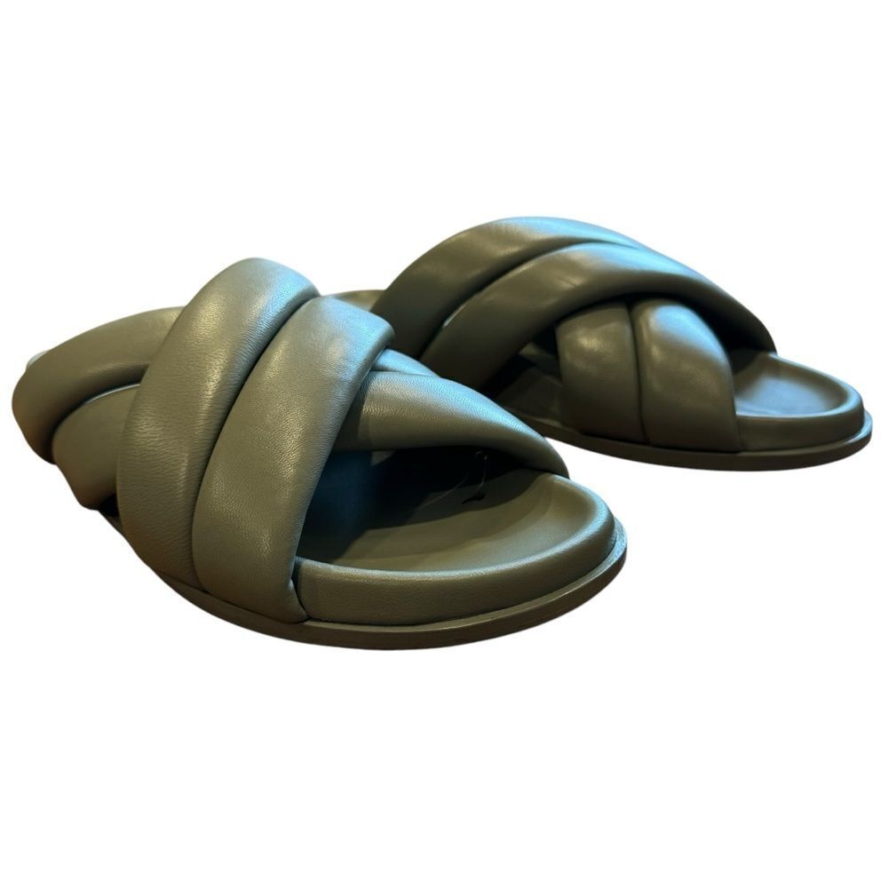 Revolve Anine Bing Lizzie Lamb Leather Slides in Green Khaki Sandals - Picture 5 of 11